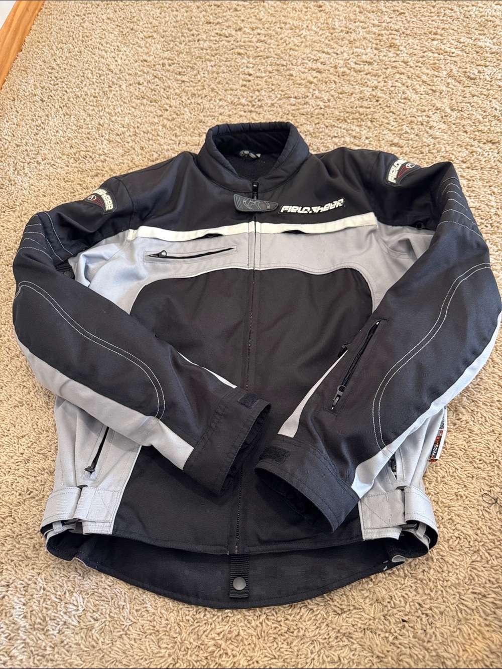 Fieldsheer Womens Motorcycle Jacket, Black & Gray w/ Armor, sz 10